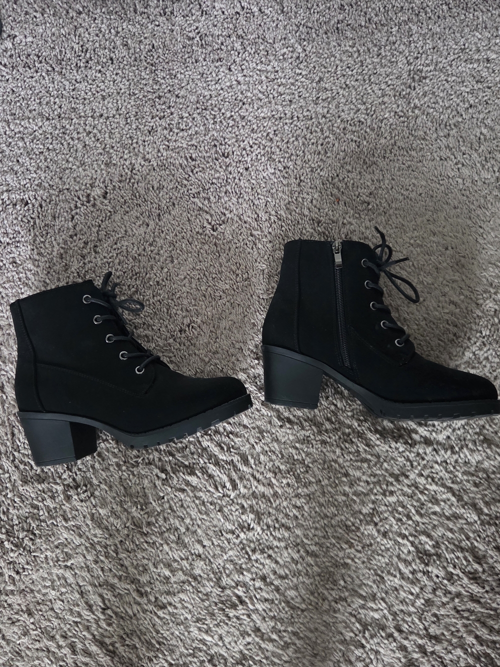 Kids Black Lace-Up Block Heel Ankle Boots